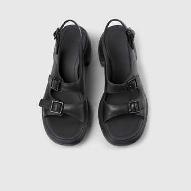 Overhead view of Thelma Sandal Black Leather Sandals for Women.
