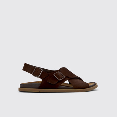 Side view of Lluc Sandal Brown Suede Sandals for Women.