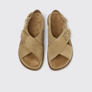 Overhead view of Lluc Sandal Brown Suede Leather Sandals for Women.