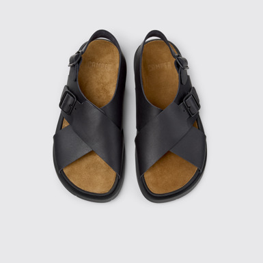 Overhead view of Lluc Sandal Black Leather Sandals for Women.