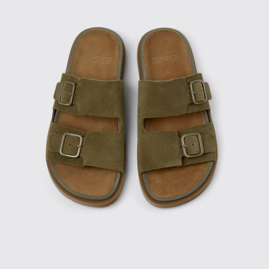 Lluc Sandal Sandalias de piel de ante verdes para mujer.