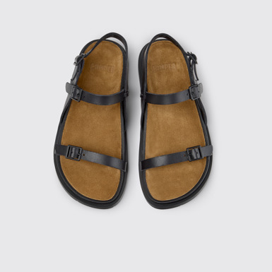 Overhead view of Lluc Sandal Black Leather Sandals for Women.