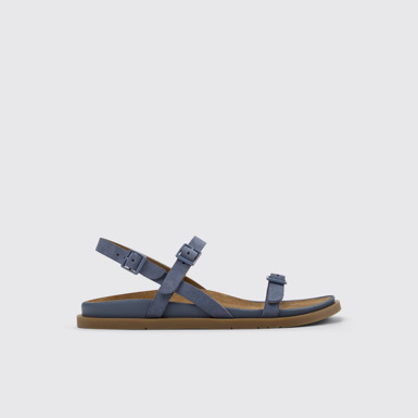 Side view of Lluc Sandal Blue Suede Leather Sandals for Women.