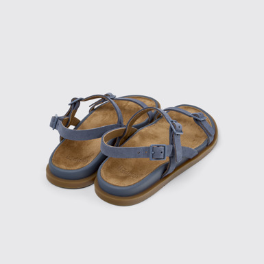 Back view of Lluc Sandal Blue Suede Leather Sandals for Women.