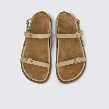 Overhead view of Lluc Sandal Brown Suede Leather Sandals for Women.