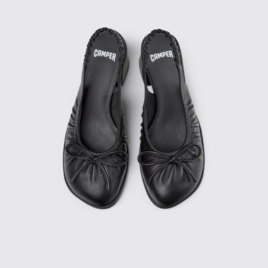 Overhead view of Kora Black Leather Semi-Open Shoes for Women.