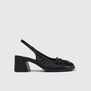 Side view of Kora Black Leather Semi-Open Shoes for Women.