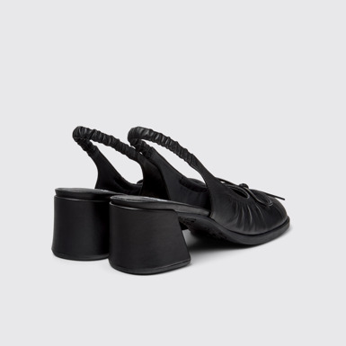 Back view of Kora Black Leather Semi-Open Shoes for Women.