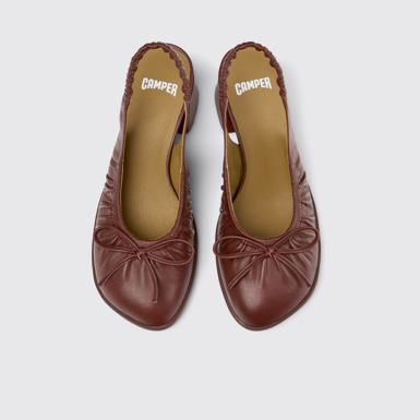 Overhead view of Kora Burgundy Leather Semi-Open Shoes for Women.
