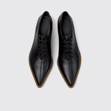 Overhead view of Anita Black Leather Shoes for Women.