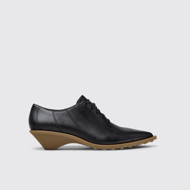 Side view of Anita Black Leather Shoes for Women.