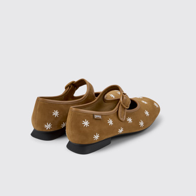 Back view of Casi Myra Brown Nubuck and Leather Ballerinas for Women.