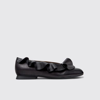 K201905-001 - Casi Myra - Black Leather Ballerinas for Women.