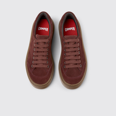 Overhead view of Runner Twentyfive Burgundy Suede Leather Sneakers for Women.