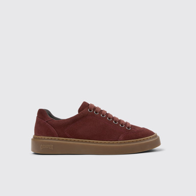 Side view of Runner Twentyfive Burgundy Suede Leather Sneakers for Women.