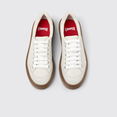 Overhead view of Runner Twentyfive White Leather Sneakers for Women.