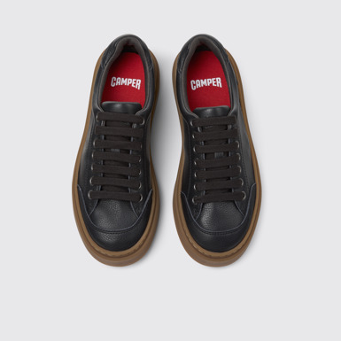 Overhead view of Runner Twentyfive Black Leather Sneakers for Women.