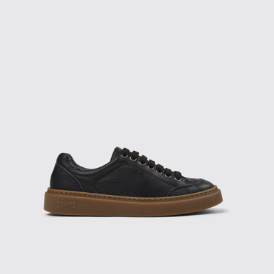 Side view of Runner Twentyfive Black Leather Sneakers for Women.