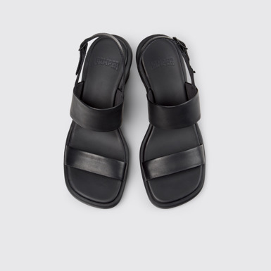 Overhead view of Louise Sandal Black Leather Sandals for Women.
