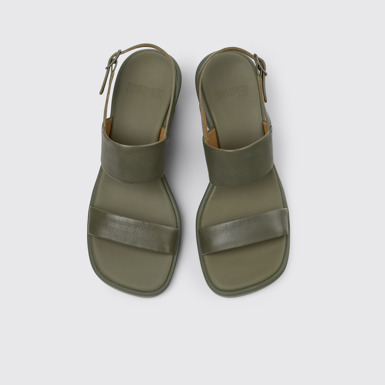 Overhead view of Louise Sandal Green Leather Sandals for Women.