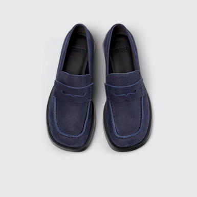 Overhead view of Donna Blue Nubuck Leather Moccasins for Women.
