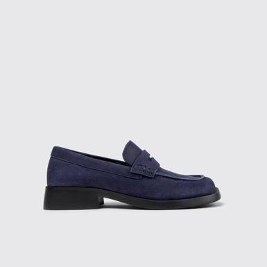 Side view of Donna Blue Nubuck Leather Moccasins for Women.