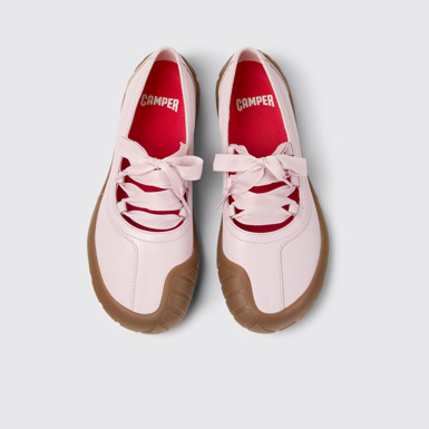 มุมมองด้านบนของ Peu Path+ รองเท้าบัลเลริน่าหนังสีชมพูสําหรับผู้หญิง