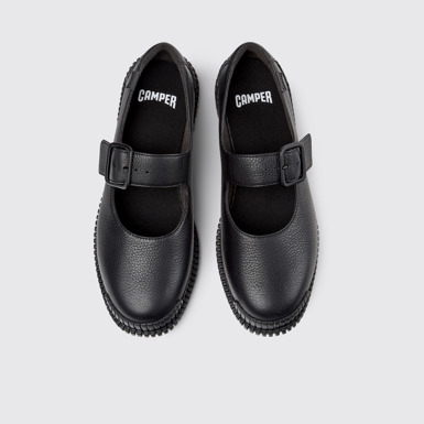 Overhead view of Pix Black Leather Shoes for Women.