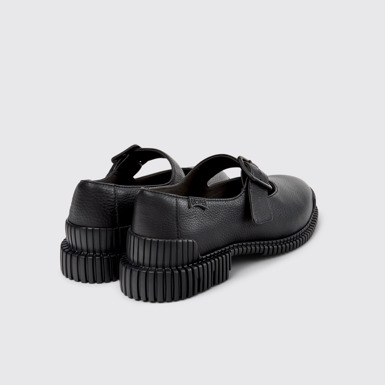 Back view of Pix Black Leather Shoes for Women.