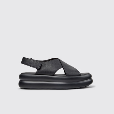 Side view of Pelotas Flota Up Black Leather Sandals for Women.