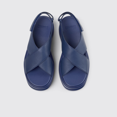 Overhead view of Pelotas Flota Up Blue Leather Sandals for Women.