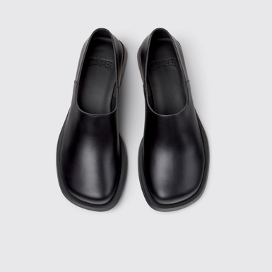 Overhead view of Donna Black Leather Moccasins for Women.