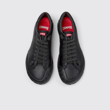 Overhead view of Peu Path+ Black Leather Sneakers for Women.