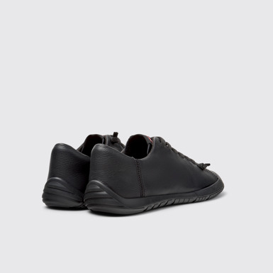 Back view of Peu Path+ Black Leather Sneakers for Women.