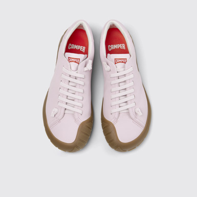 Overhead view of Peu Path+ Pink Leather Sneakers for Women.