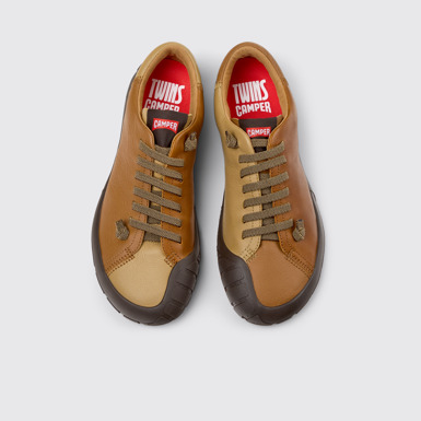 Overhead view of Twins Brown Leather Sneakers for Women.