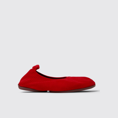Side view of Right Niko Red Recycled Textile and Engineered Material Ballerinas for Women.
