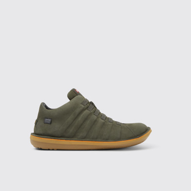 Side view of Beetle Green nubuck sneakers