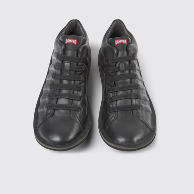 Overhead view of Beetle Black leather ankle boots for men