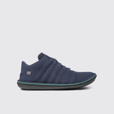 Side view of Beetle Navy blue nubuck ankle boots for men