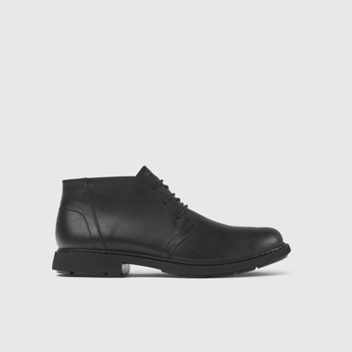 Side view of Neuman Men's black ankle boot