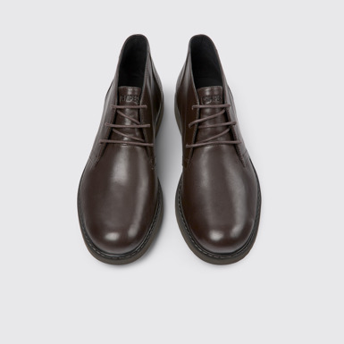 Overhead view of Neuman Brown leather ankle boots for men