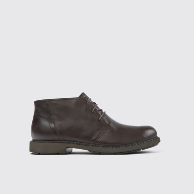 Side view of Neuman Brown leather ankle boots for men