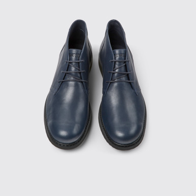 Overhead view of Neuman Blue leather ankle boots for men