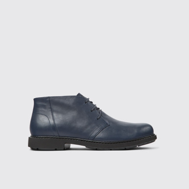 Side view of Neuman Blue leather ankle boots for men