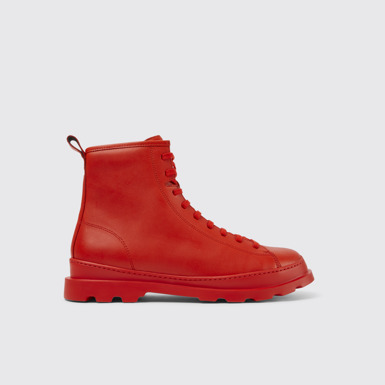 Side view of Brutus Red leather lace-up boots