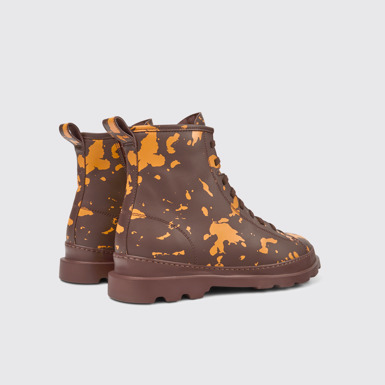 Back view of Brutus Burgundy and orange leather ankle boots for men