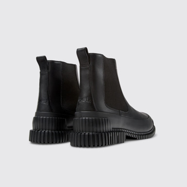 Back view of Pix Black Leather Ankle Boots for Men.