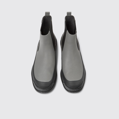 Overhead view of Pix Gray and black leather Chelsea boots for men