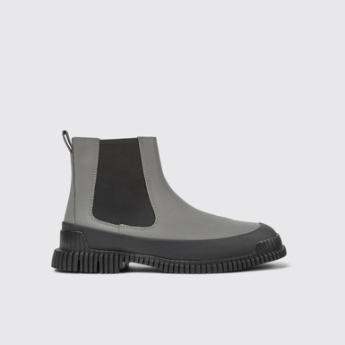 Side view of Pix Gray and black leather Chelsea boots for men
